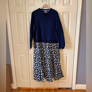 Boden Mixed Media Navy Blue and White Floral Dress